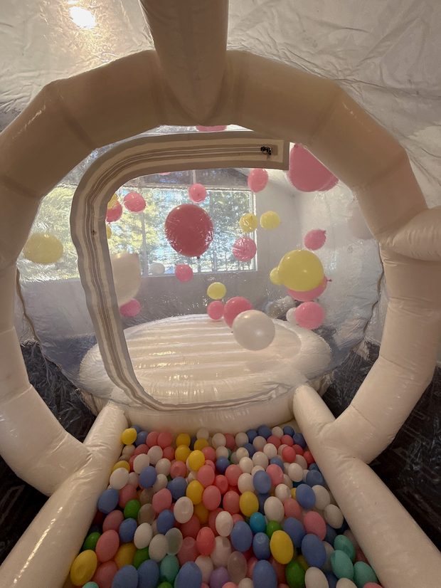 Inside the clear bubble igloo